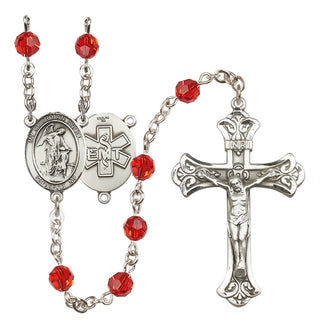 Sterling Silver 6mm Austrian Crystal Guardian Angel / EMT Rosary in Ruby