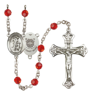 Sterling Silver 6mm Austrian Crystal Guardian Angel/Coast Guard Rosary in Ruby