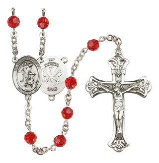 Sterling Silver 6mm Austrian Crystal Guardian Angel / Nat'l Guard Rosary in Ruby