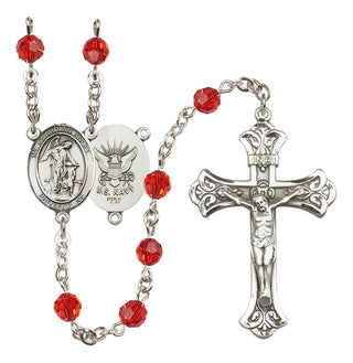 Sterling Silver 6mm Austrian Crystal Guardian Angel / Navy Rosary in Ruby