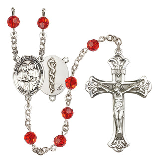 Sterling Silver 6mm Austrian Crystal Saints Cosmas & Damian / Doctors Rosary in Ruby