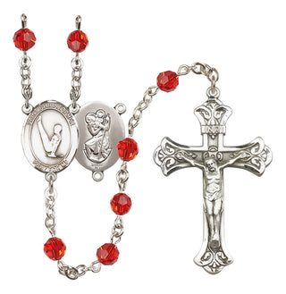 Sterling Silver 6mm Austrian Crystal Saint Christopher/Gymnastics Rosary in Ruby