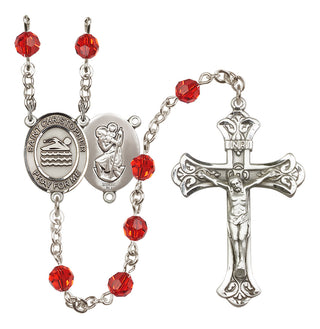 Sterling Silver 6mm Austrian Crystal Saint Christopher/Swimming Rosary in Ruby