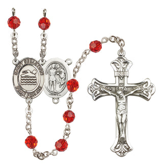 Sterling Silver 6mm Austrian Crystal Saint Sebastian/Swimming Rosary in Ruby