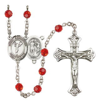 Sterling Silver 6mm Austrian Crystal Saint Sebastian/Cheerleading Rosary in Ruby
