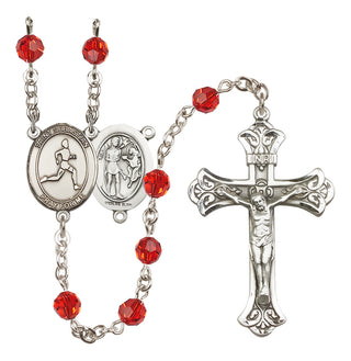 Sterling Silver 6mm Austrian Crystal Saint Sebastian/Track & Field Rosary in Ruby