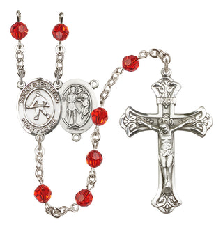 Sterling Silver 6mm Austrian Crystal Saint Sebastian/Field Hockey Rosary in Ruby