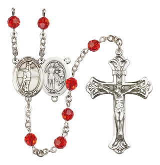 Sterling Silver 6mm Austrian Crystal Saint Sebastian / Volleyball Rosary in Ruby