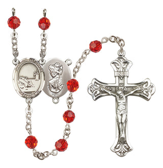 Sterling Silver 6mm Austrian Crystal Saint Christopher / Fishing Rosary in Ruby