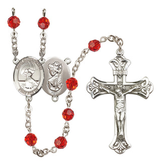 Sterling Silver 6mm Austrian Crystal Saint Christopher/Water Polo Women Rosary in Ruby