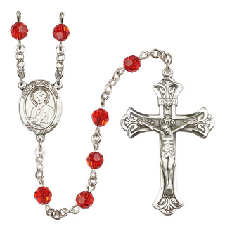 Sterling Silver 6mm Austrian Crystal Saint Dominic Savio Rosary in Ruby