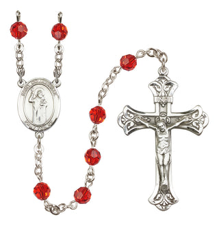 Sterling Silver 6mm Austrian Crystal Saint Columbkille Rosary in Ruby