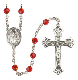 Sterling Silver 6mm Austrian Crystal Our Lady of Czestochowa Rosary in Ruby