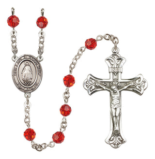 Sterling Silver 6mm Austrian Crystal Our Lady of Good Help Rosary in Ruby