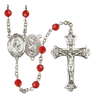 Sterling Silver 6mm Austrian Crystal Saint Christopher/Wrestling Rosary in Ruby