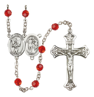 Sterling Silver 6mm Austrian Crystal Saint Sebastian / Baseball Rosary in Ruby