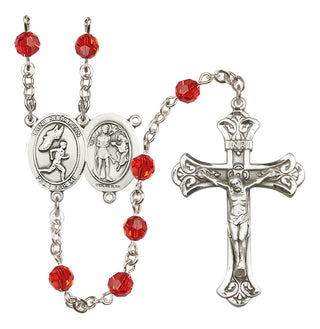 Sterling Silver 6mm Austrian Crystal Saint Sebastian /Track&Field-Men Rosary in Ruby