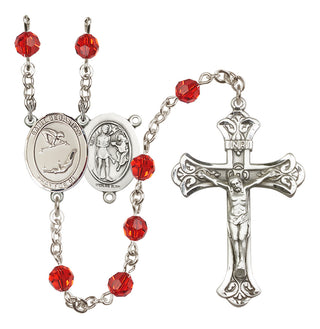 Sterling Silver 6mm Austrian Crystal Saint Sebastian/Gymnastics Rosary in Ruby