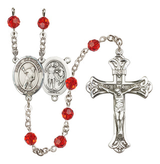 Sterling Silver 6mm Austrian Crystal Saint Sebastian/Lacrosse Rosary in Ruby