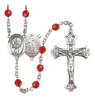 Sterling Silver 6mm Austrian Crystal Guardian Angel/Baseball Rosary in Ruby