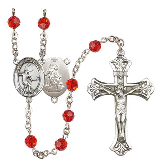 Sterling Silver 6mm Austrian Crystal Guardian Angel/Soccer Rosary in Ruby