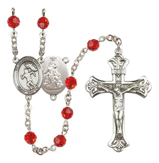 Sterling Silver 6mm Austrian Crystal Guardian Angel/Track&Field-Women Rosary in Ruby