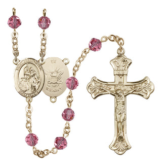 14 Karat Gold-Filled 6mm Austrian Crystal Saint Joan of Arc / Navy Rosary in Rose