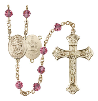 14 Karat Gold-Filled 6mm Austrian Crystal Saint Michael / Army Rosary in Rose