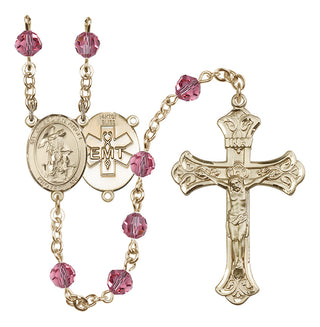 14 Karat Gold-Filled 6mm Austrian Crystal Guardian Angel / EMT Rosary in Rose