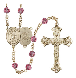 14 Karat Gold-Filled 6mm Austrian Crystal Guardian Angel/Coast Guard Rosary in Rose