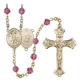 14 Karat Gold-Filled 6mm Austrian Crystal Guardian Angel / Navy Rosary in Rose