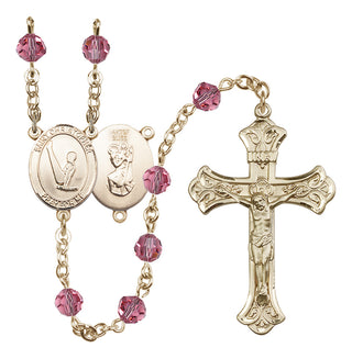 14 Karat Gold-Filled 6mm Austrian Crystal Saint Christopher/Gymnastics Rosary in Rose