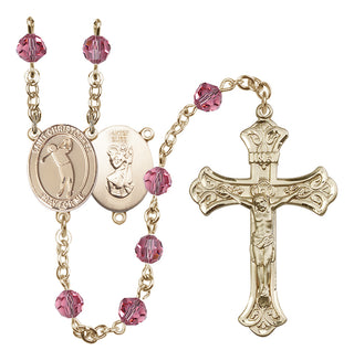 14 Karat Gold-Filled 6mm Austrian Crystal Saint Christopher/Golf Rosary in Rose