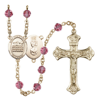 14 Karat Gold-Filled 6mm Austrian Crystal Saint Christopher/Swimming Rosary in Rose