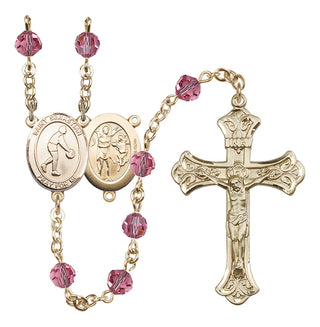 14 Karat Gold-Filled 6mm Austrian Crystal Saint Sebastian/Basketball Rosary in Rose