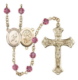 14 Karat Gold-Filled 6mm Austrian Crystal Saint Sebastian/Soccer Rosary in Rose