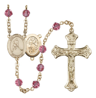 14 Karat Gold-Filled 6mm Austrian Crystal Saint Sebastian/Ice Hockey Rosary in Rose