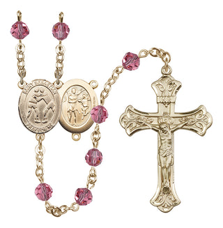 14 Karat Gold-Filled 6mm Austrian Crystal Saint Sebastian/Wrestling Rosary in Rose