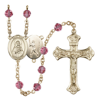 14 Karat Gold-Filled 6mm Austrian Crystal Saint Rita / Baseball Rosary in Rose