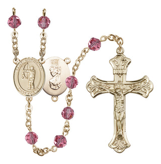 14 Karat Gold-Filled 6mm Austrian Crystal Saint Christopher/Archery Rosary in Rose