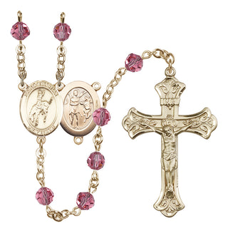 14 Karat Gold-Filled 6mm Austrian Crystal Saint Sebastian / Rodeo Rosary in Rose
