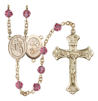 14 Karat Gold-Filled 6mm Austrian Crystal Saint Sebastian / Motorcycle Rosary in Rose