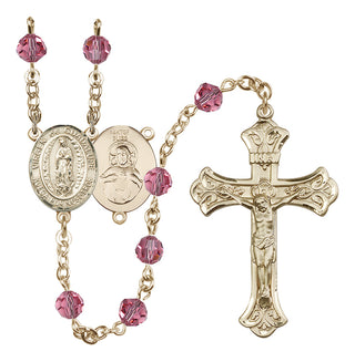 14 Karat Gold-Filled 6mm Austrian Crystal Virgen de Guadalupe Rosary in Rose