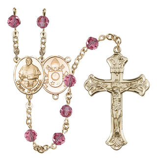 14 Karat Gold-Filled 6mm Austrian Crystal Pope Francis Rosary in Rose