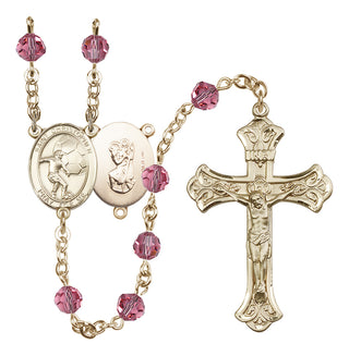 14 Karat Gold-Filled 6mm Austrian Crystal Saint Christopher/Soccer Rosary in Rose