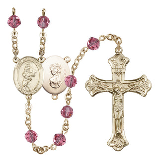 14 Karat Gold-Filled 6mm Austrian Crystal Saint Christopher/Softball Rosary in Rose