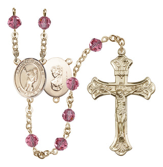 14 Karat Gold-Filled 6mm Austrian Crystal Saint Christopher/Lacrosse Rosary in Rose