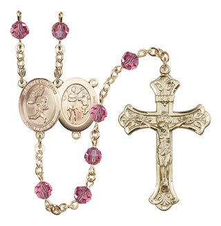 14 Karat Gold-Filled 6mm Austrian Crystal Saint Sebastian /Track&Field-Men Rosary in Rose
