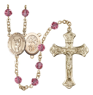 14 Karat Gold-Filled 6mm Austrian Crystal Saint Sebastian/Lacrosse Rosary in Rose