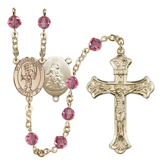 14 Karat Gold-Filled 6mm Austrian Crystal Guardian Angel/Baseball Rosary in Rose